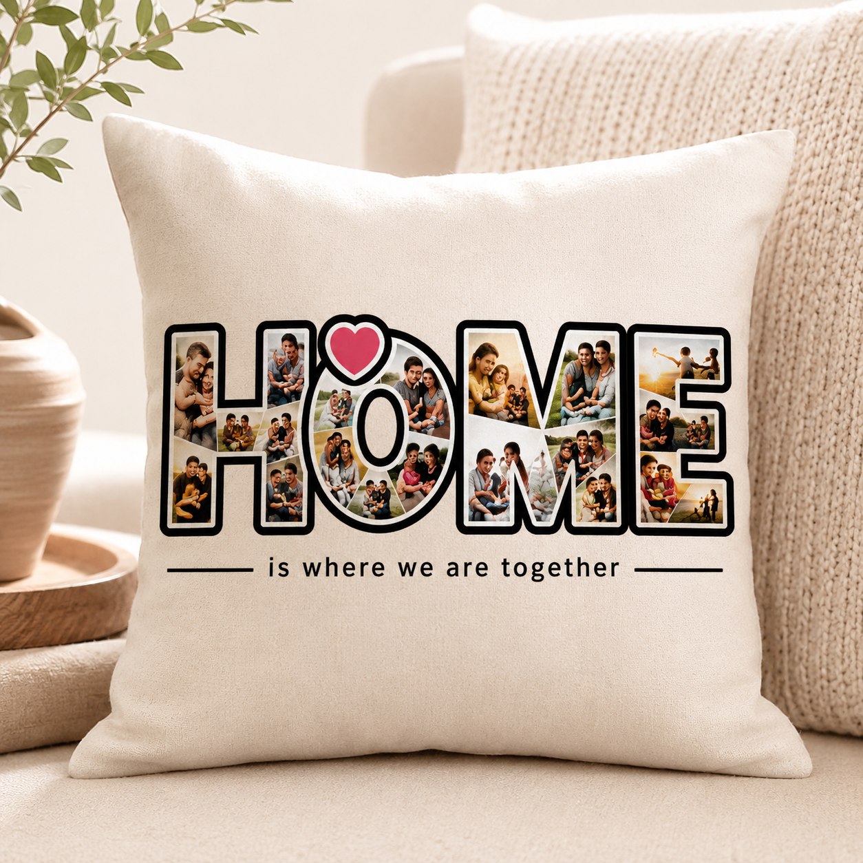 כרית HOME בעיצוב אישי עם קולאז׳ תמונות